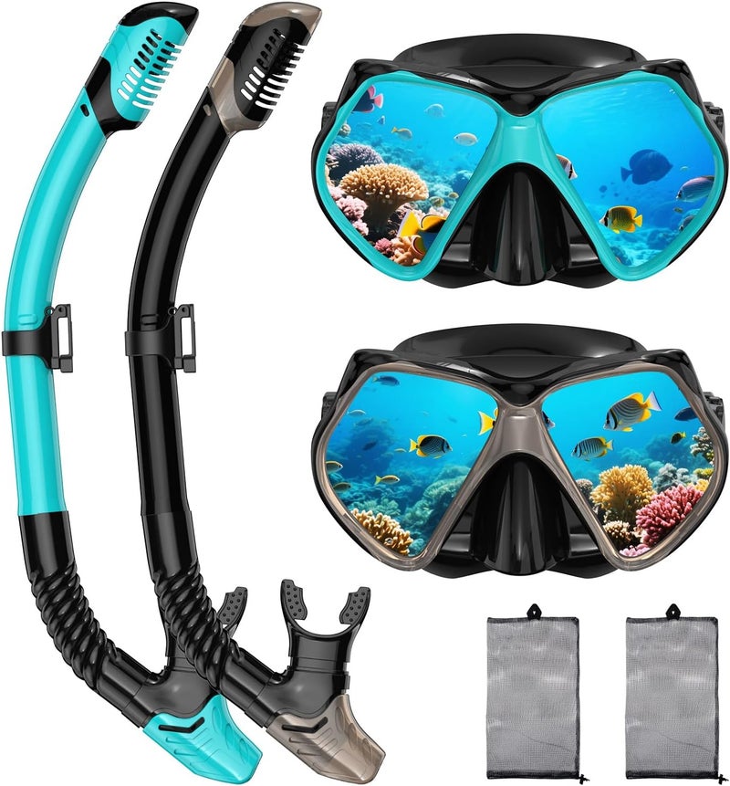 Jwintee 2 Pack Snorkeling Gear for Adults, Dry Snorkel, Mask Set Adult, Diving Scuba Mask, Scuba Gear, Swimming Goggles with Nose Cover, Swim Freediving Tempered Glass Panoramic View Travel Packages - Image 1